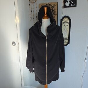 Forever 21 Black Hooded Bomber Jacket with Gold Zipper Oversized Small